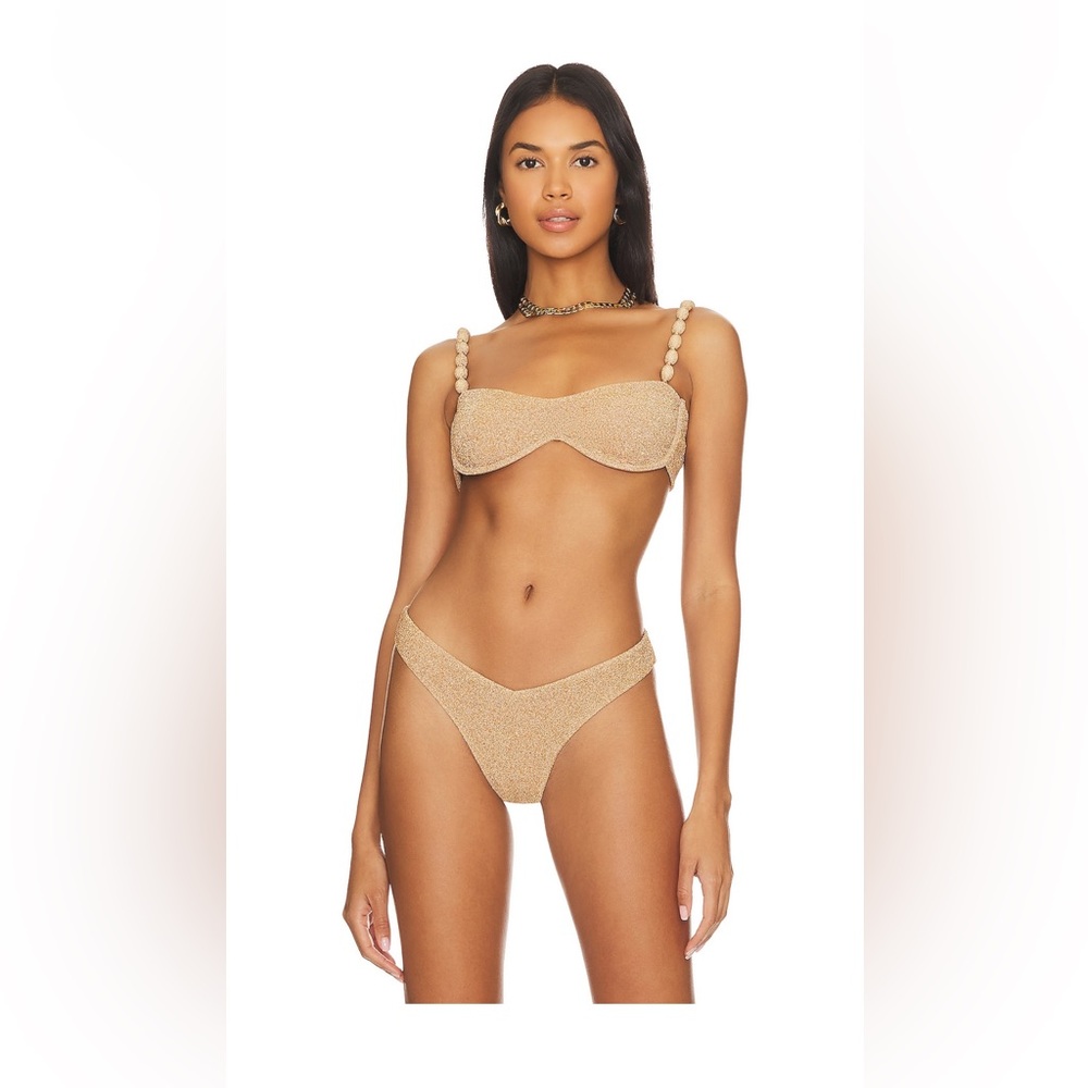 DEVON WINDSOR Gold Bikini Set with Beaded Straps